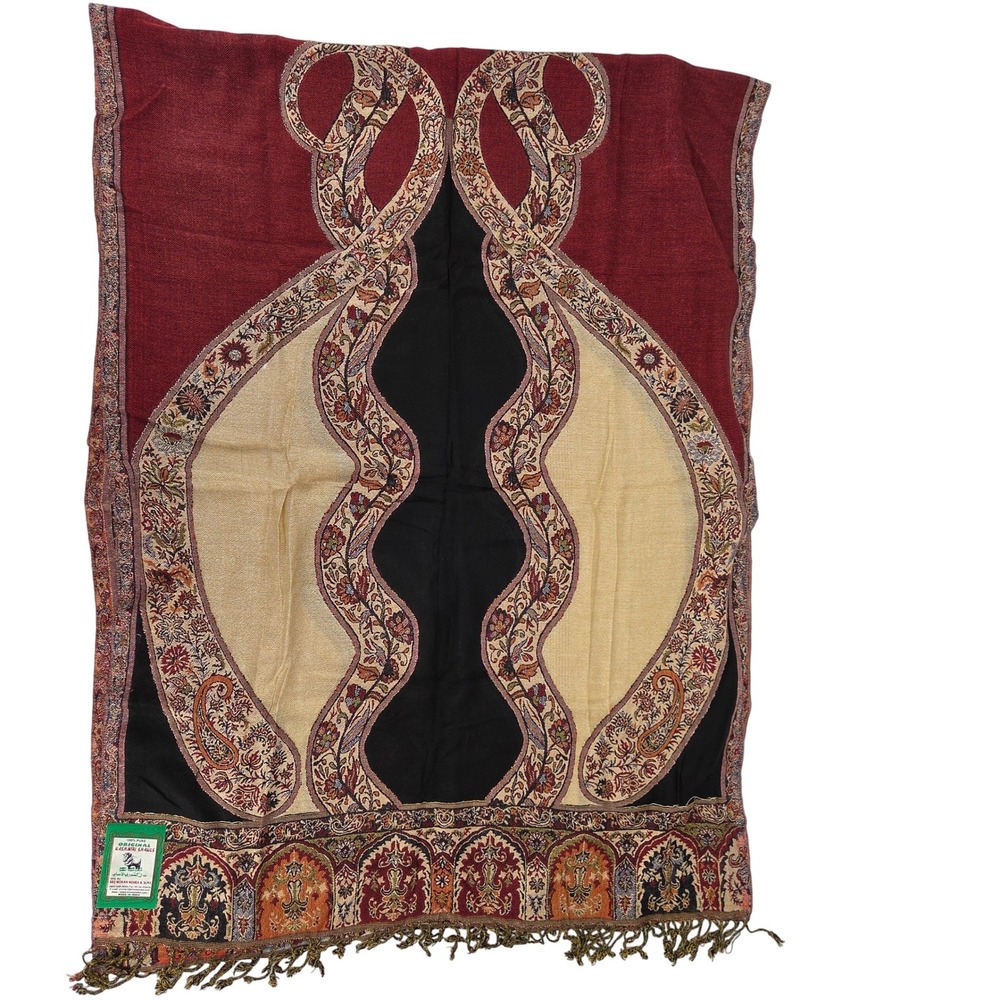 Kashmiri Shawl Paisley Wool Blend Scarf Wrap‎ Tapestry Made in India 74x27